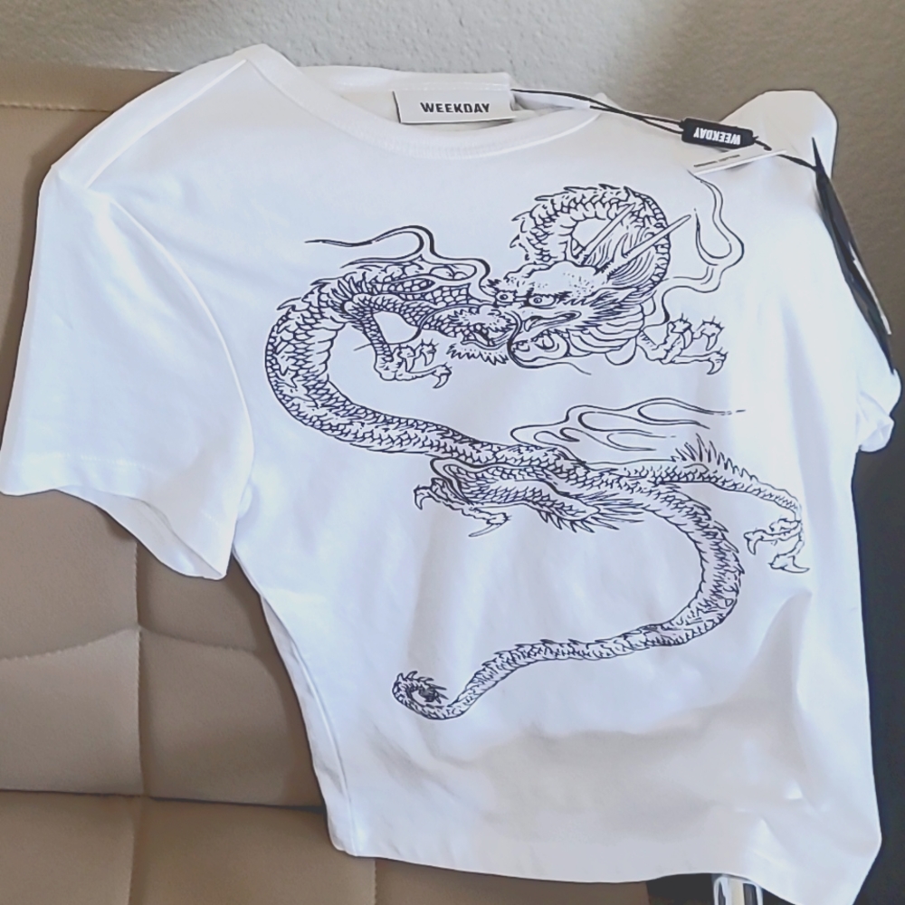 WEEKDAY Forever Printed Dragon T-Shirt in Size XS